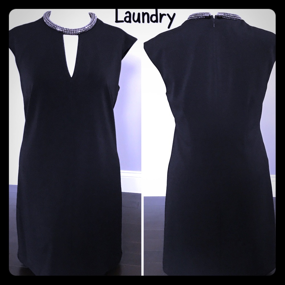 NWT Laundry flattering black Dress jeweled collar